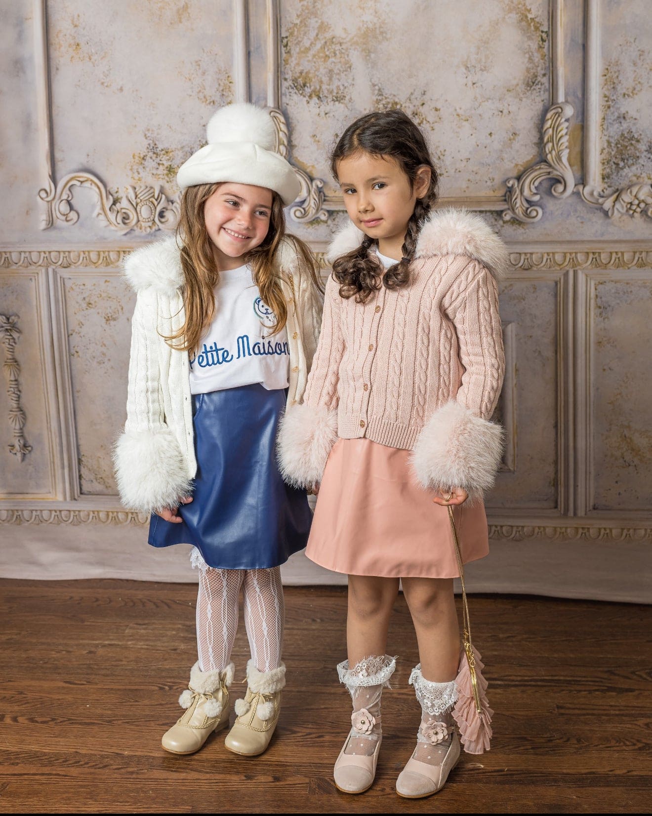 Baby Girls | Cableknit Faux Fur Cotton Cardigan | Pink