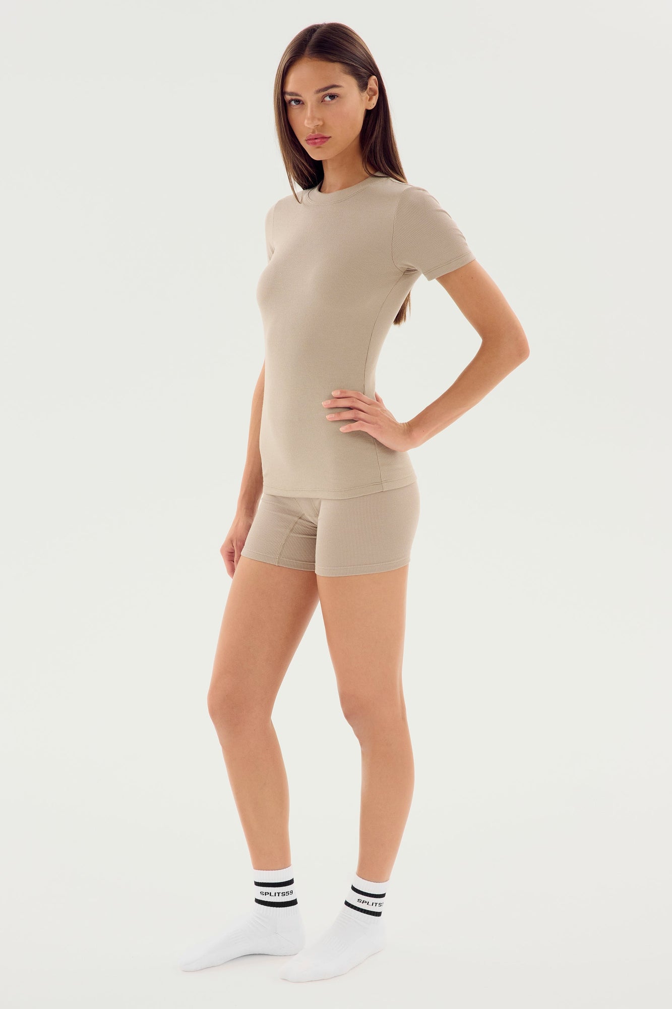 Louise Rib Short Sleeve | Latte