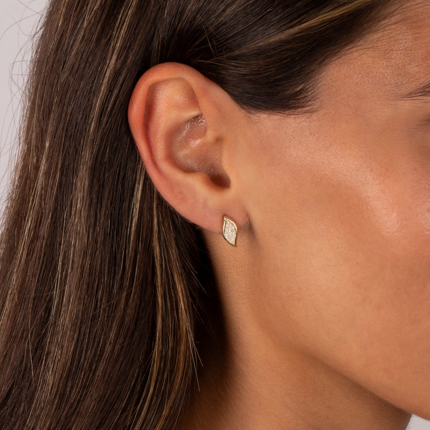 Diamond Pave Curved Marquise Stud Earring 14K - Adina's Jewels