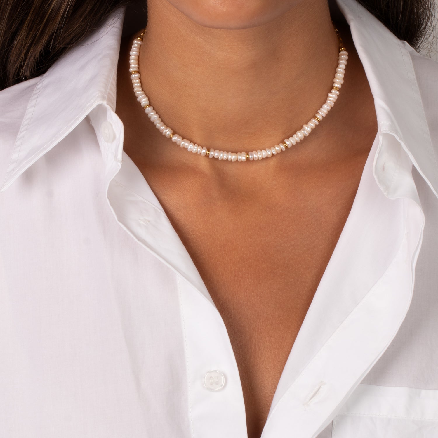 Gold Bead Freshwater Pearl Necklace - Adina's Jewels