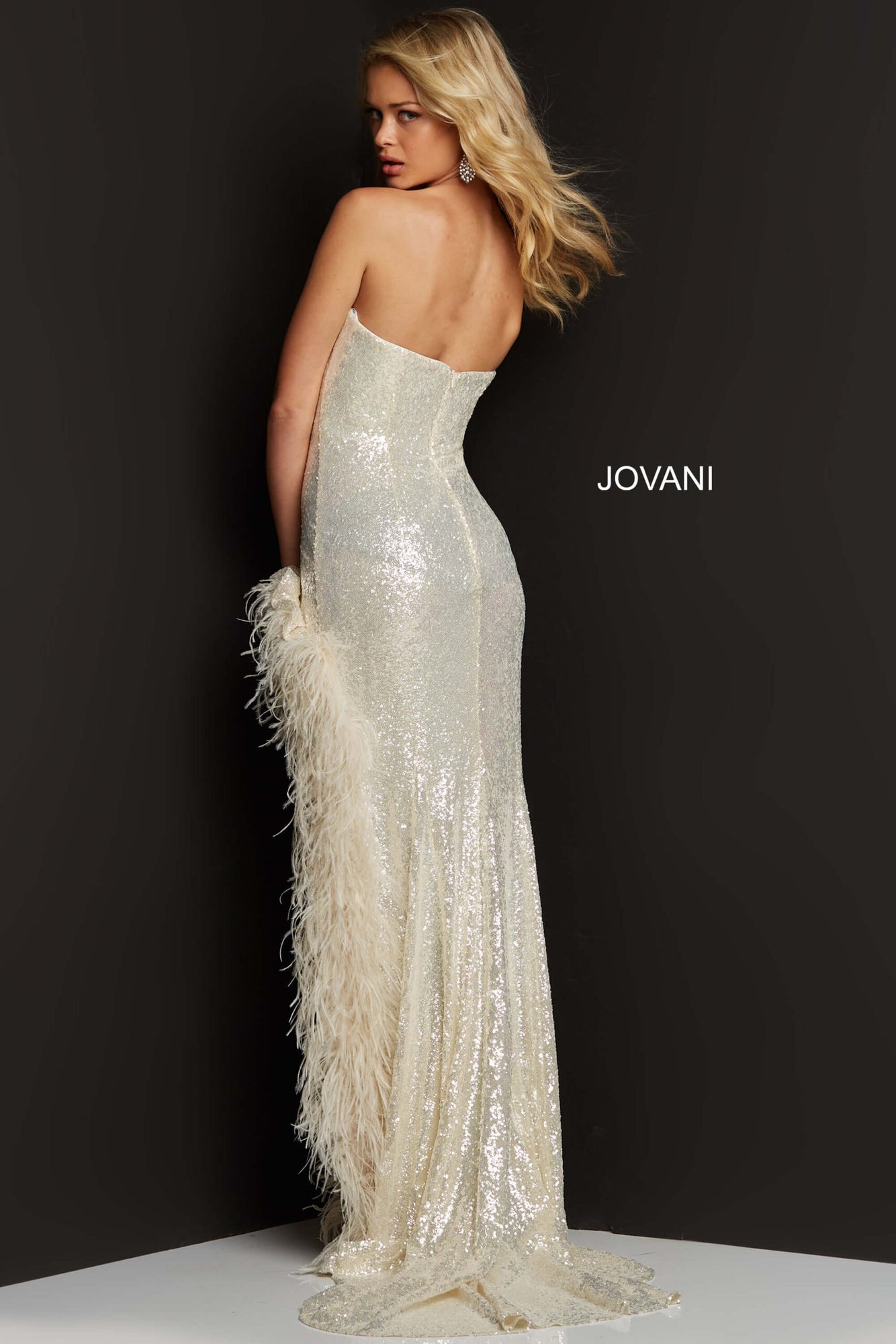 High Feather Slit Strapless Dress | Ice Pink