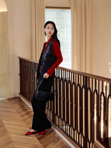 Silk and Wool Jacquard Vest | Black