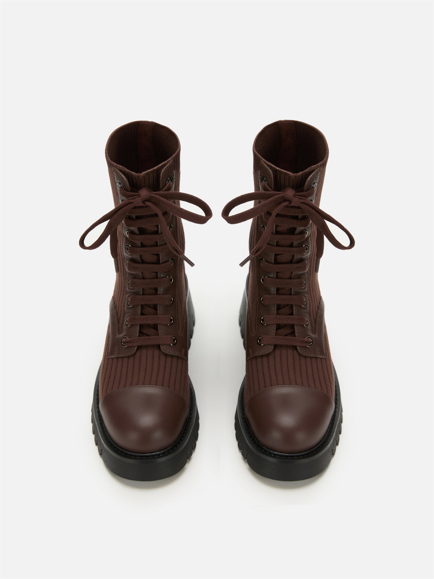 Knitted Chunky Heel Martin Boots | Brown
