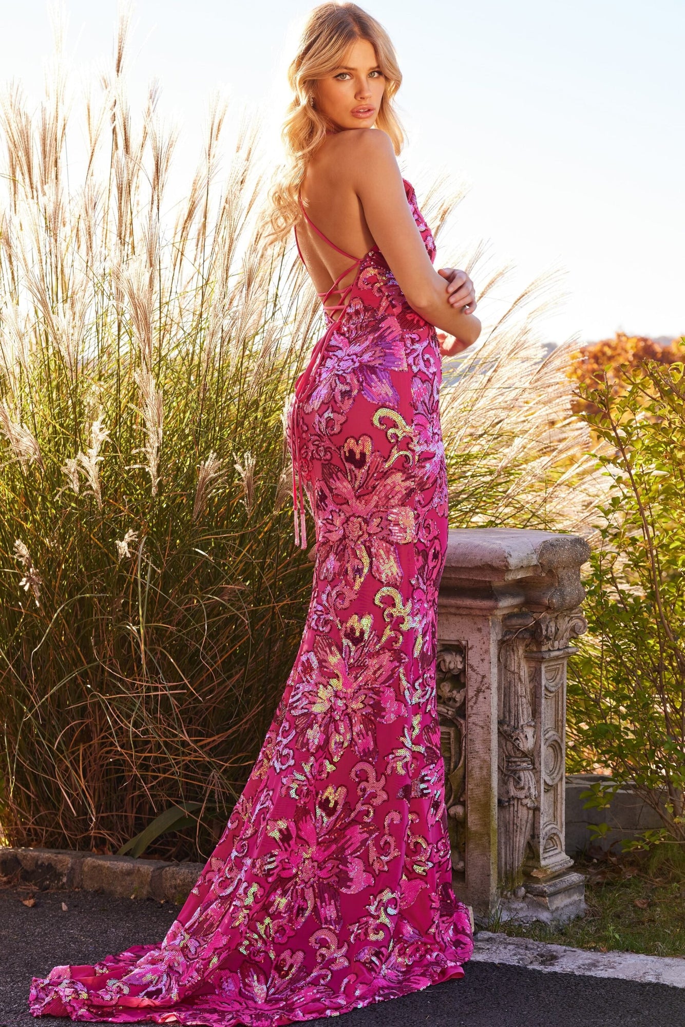 V Neck Tie Back Sheath Dress | Pink