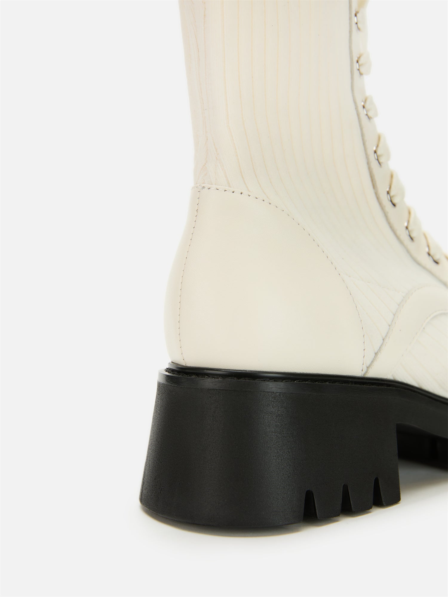 Knitted Chunky Heel Martin Boots | White