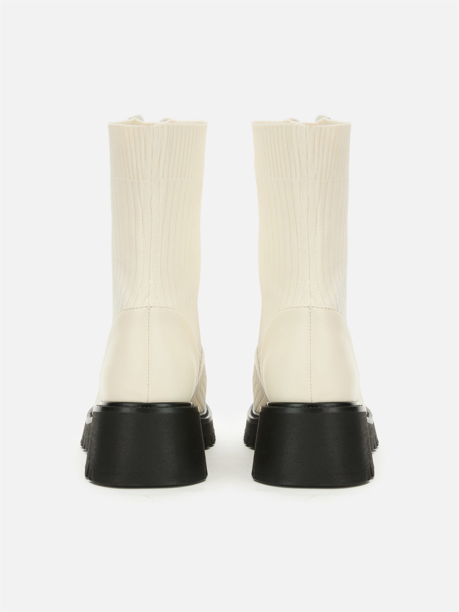 Knitted Chunky Heel Martin Boots | White