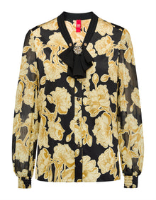 Elegant V-Neck Ribbon Shirt | Yellow