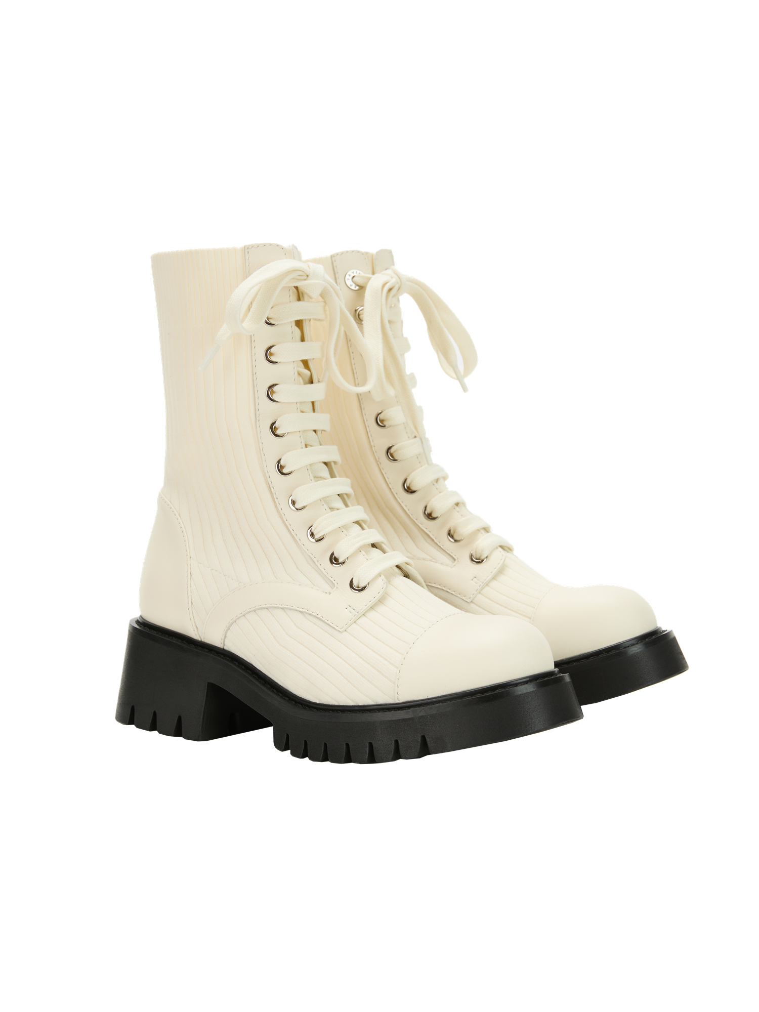 Knitted Chunky Heel Martin Boots | White