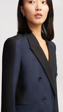 Colorblocked Double-Breasted Blazer in Seasonless Wool | Midnight/Black