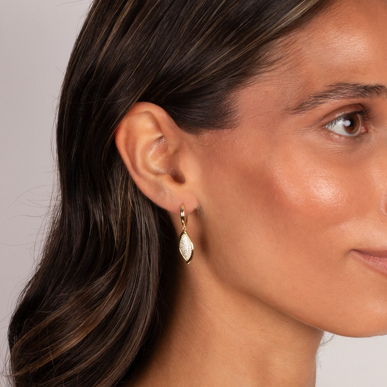 Pave Curved Marquise Drop Huggie Earring - Adina's Jewels