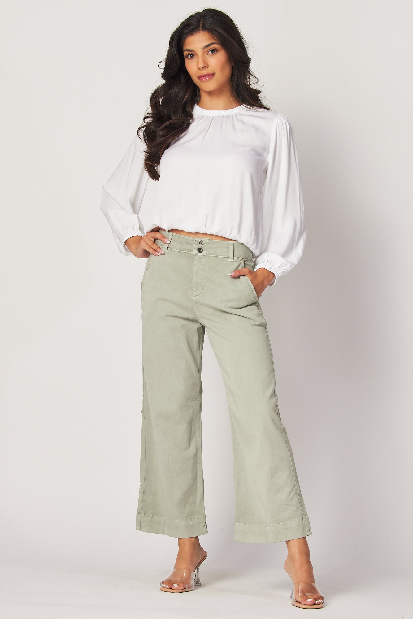 Saige Wide Leg Crop - Sweet Sage