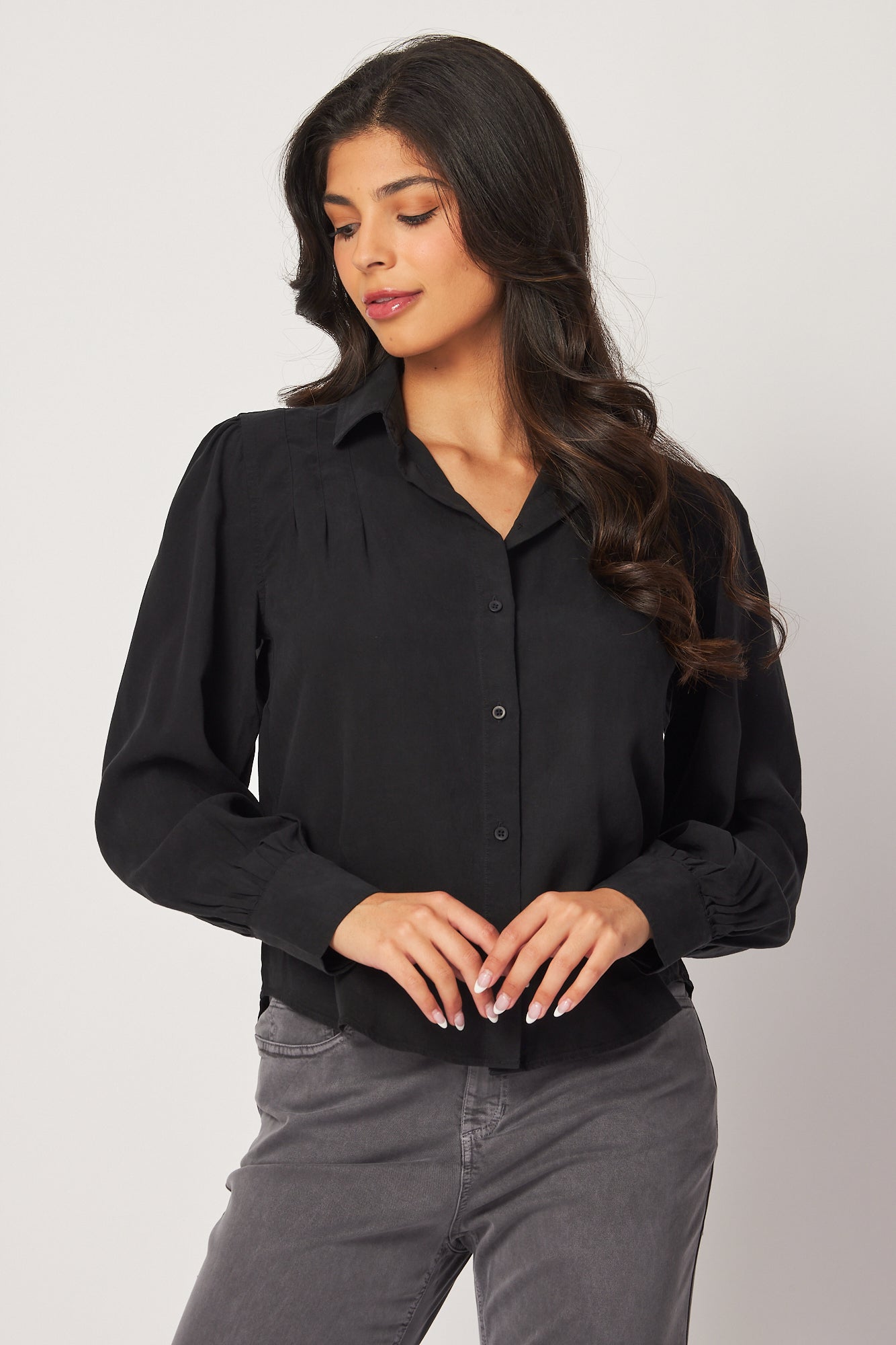 Pin Tucked Button Down - Vintage Black