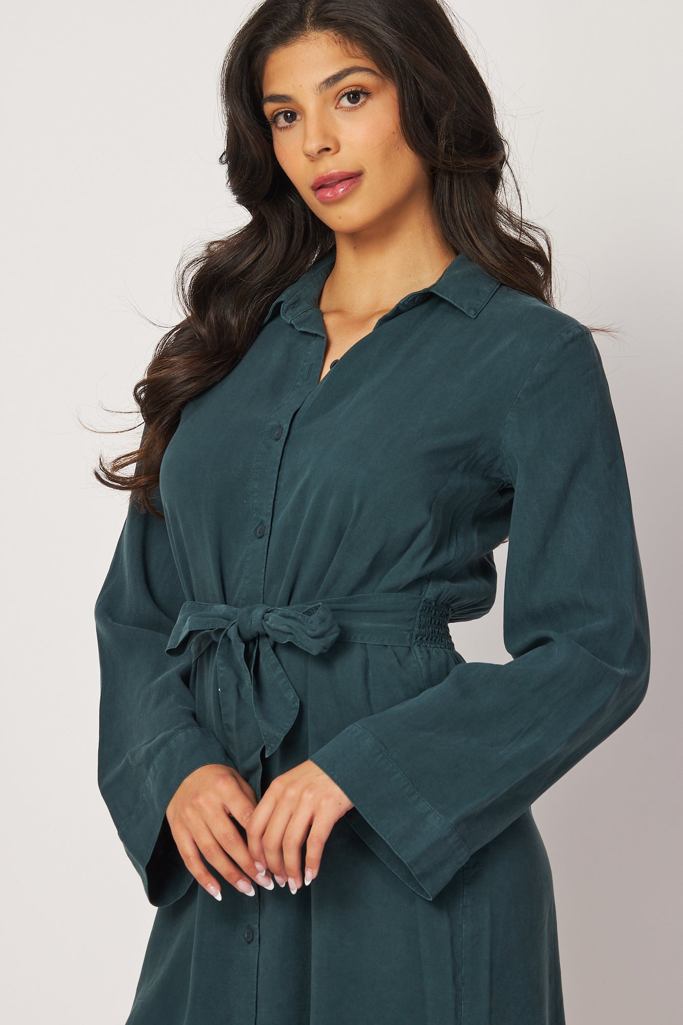 Mini Shirt Dress W/ Smocked Back - Jade Night