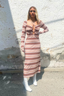 Jordana Midi Dress | Brown Multi Stripe