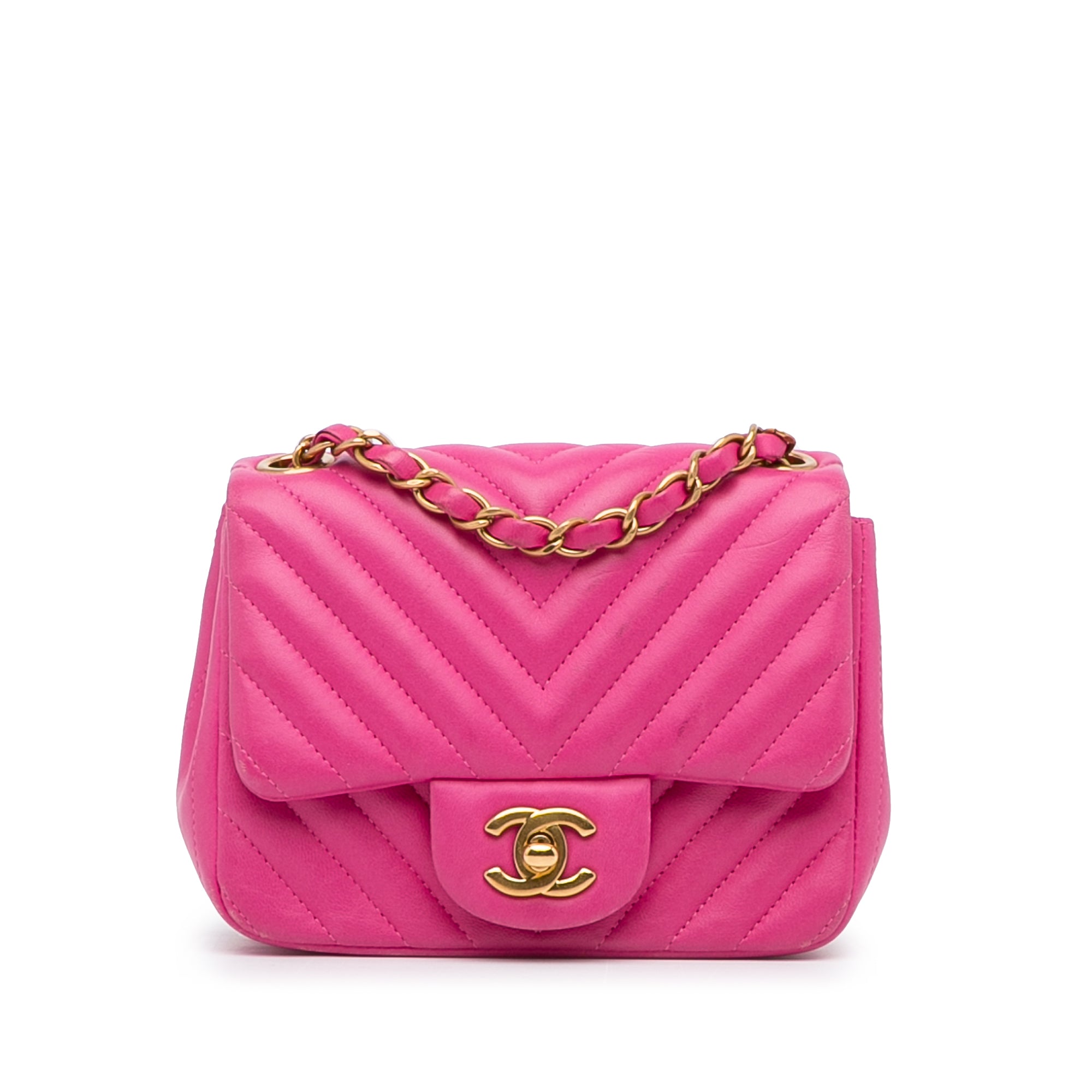 Chanel Pre-Owned Mini Square Classic Chevron Lambskin Flap | Women | Pink