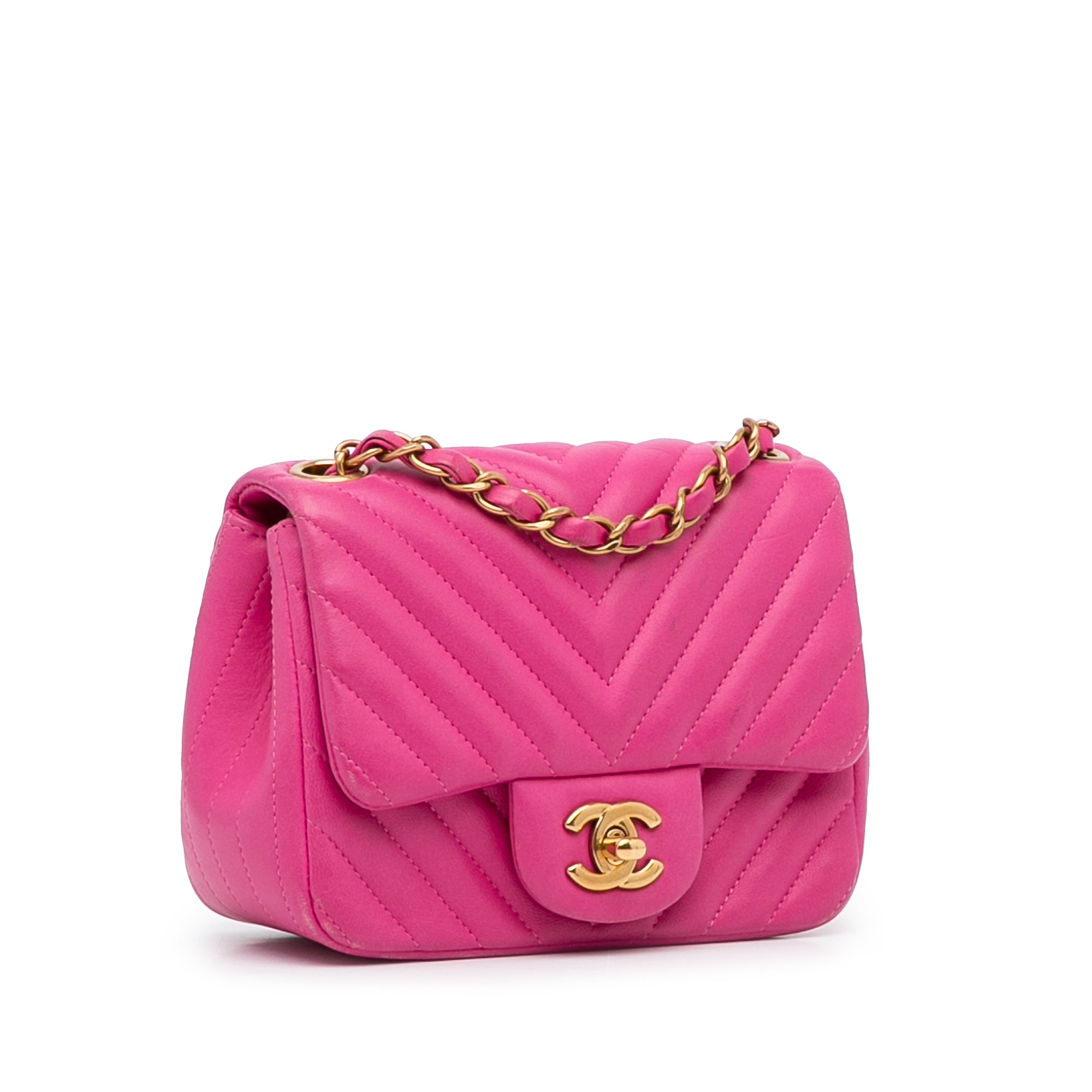 Chanel Pre-Owned Mini Square Classic Chevron Lambskin Flap | Women | Pink