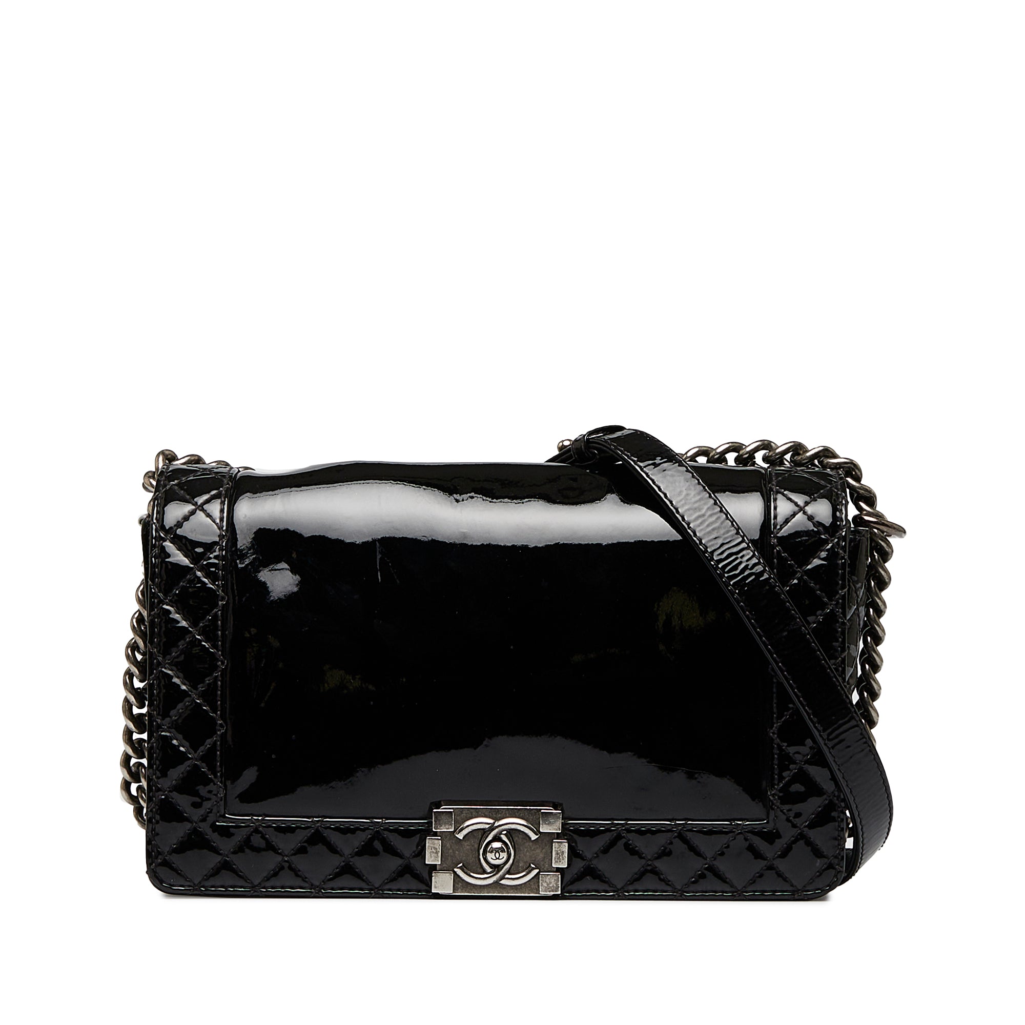 Chanel | Pre-Owned Medium Patent Boy Reverso Flap | Black