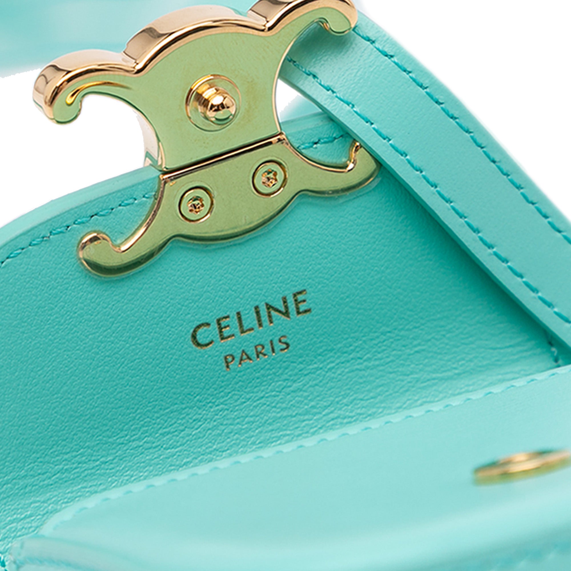 Celine | Pre-Owned Leather Triomphe AirPods Case with Strap - II | Blue/Turquoise