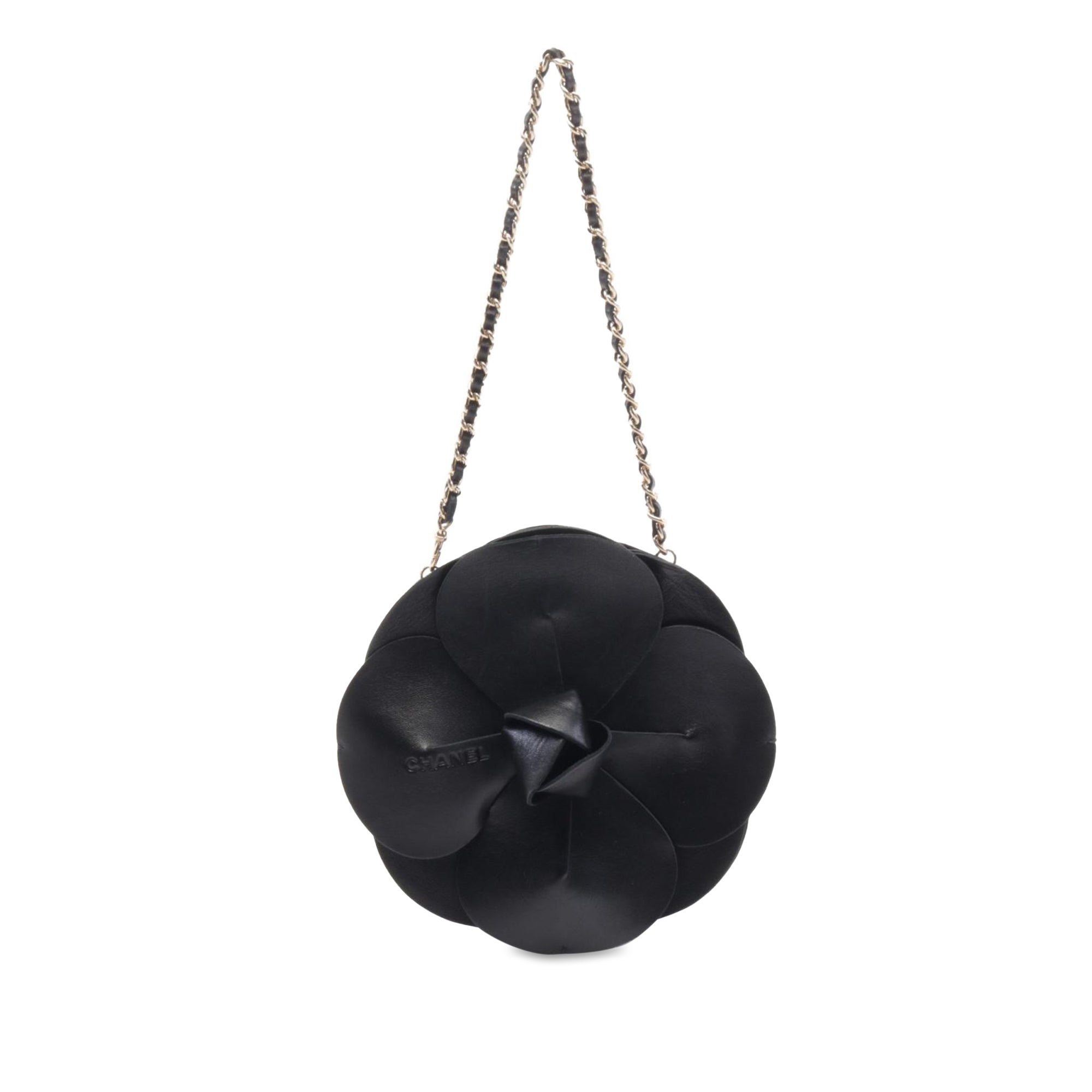 Chanel | Pre-Owned Lambskin and Satin Camellia Flower Evening Bag | Black