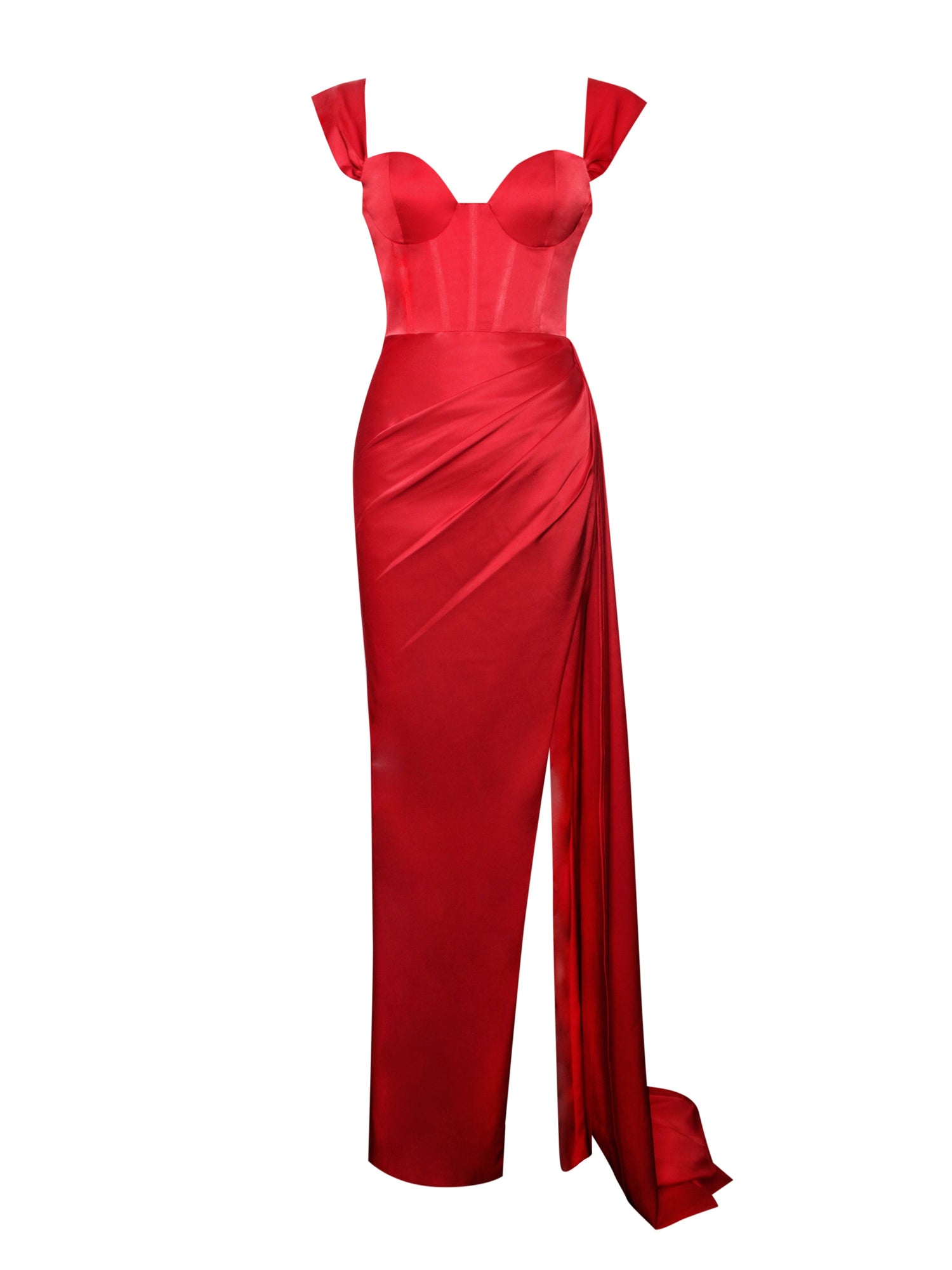 Zayda High Slit Corset Satin Gown | Red