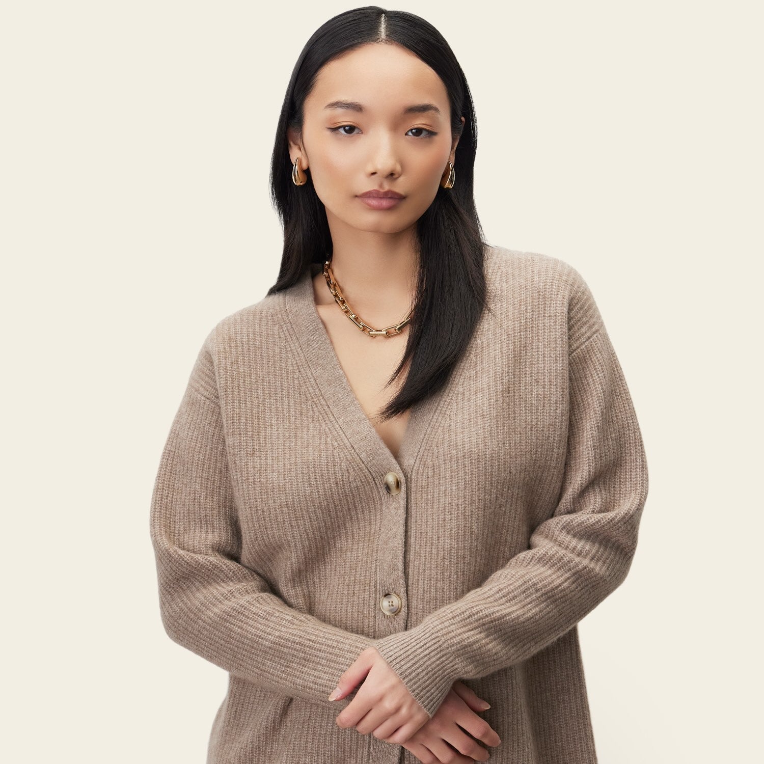 Billie Chunky Boyfriend Cashmere Cardigan | Brown | Womens