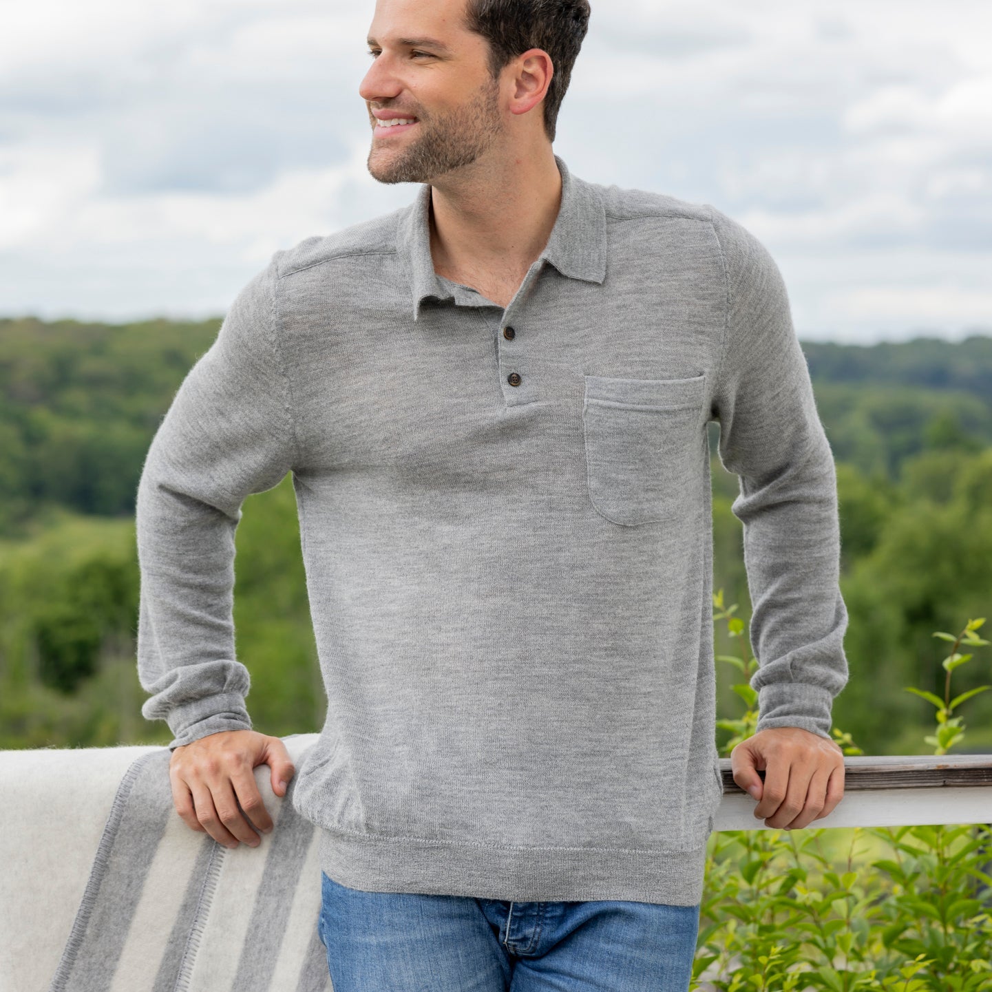 Men | Knit Polo | Light Grey