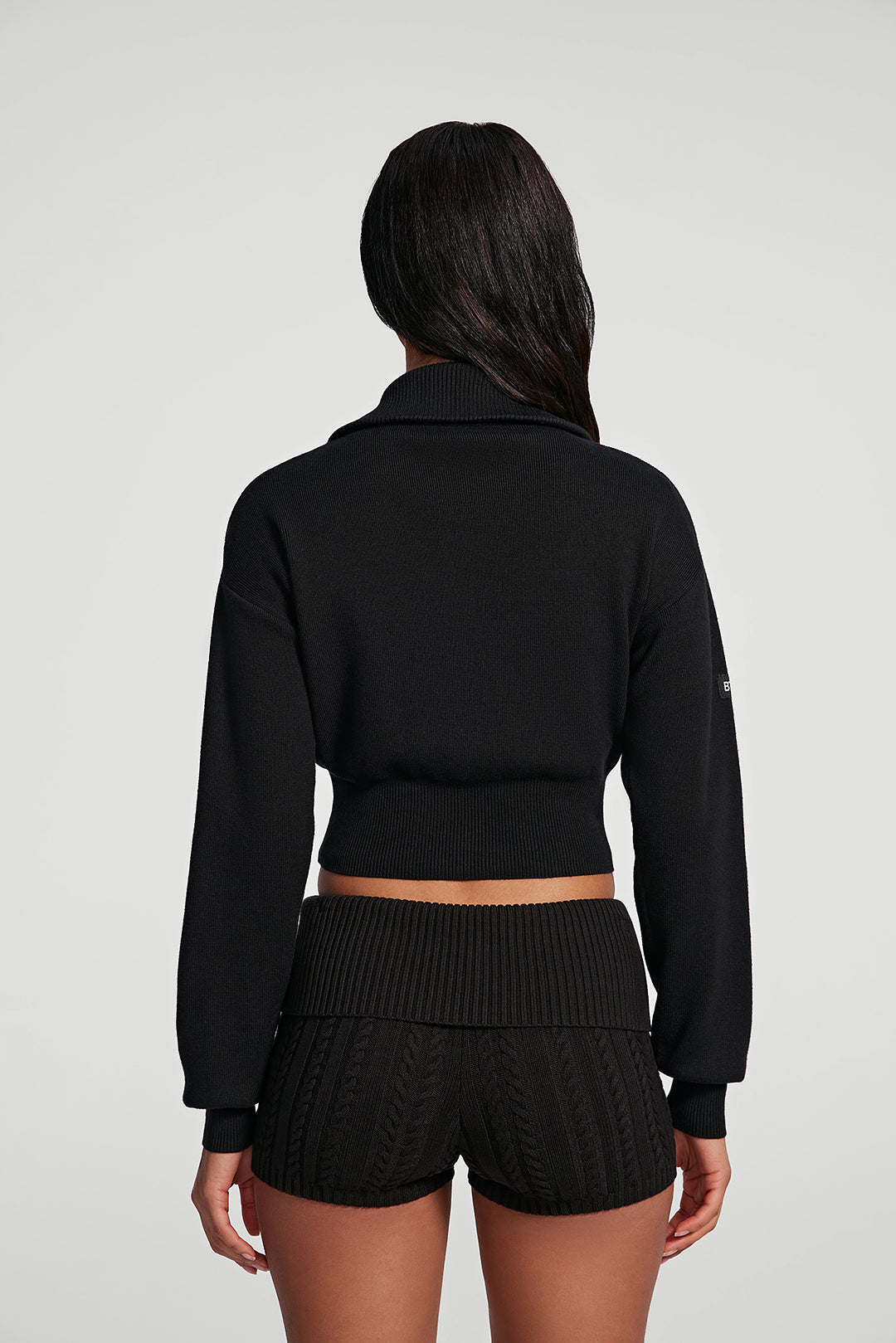 Knit Cropped Zip-Up Jacket | Black