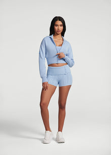 Knit Cropped Zip-Up Jacket | Sky Blue