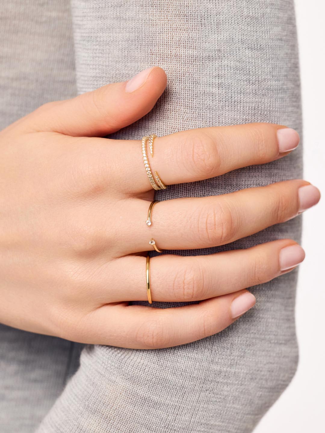 Gold Band Ring - Aster | 14K Gold on Sterling Silver | Cubic Zirconia