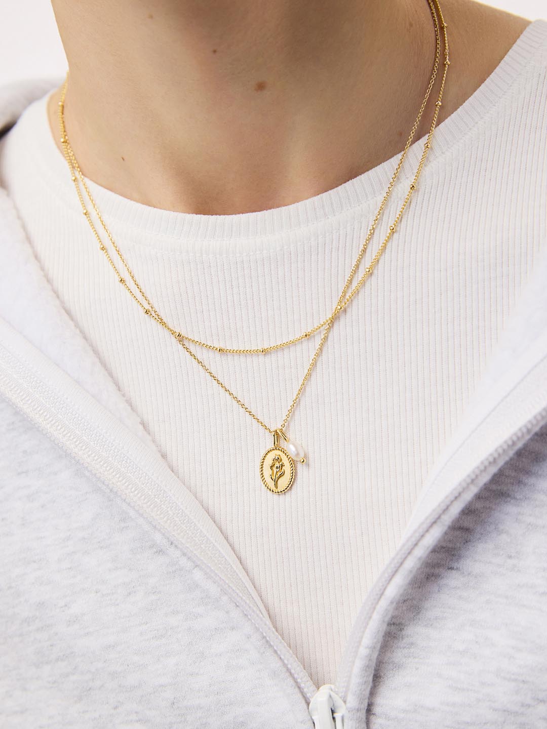 Gold Pendant Necklace - Katie Necklace | 14K Gold on Brass | Freshwater Pearls