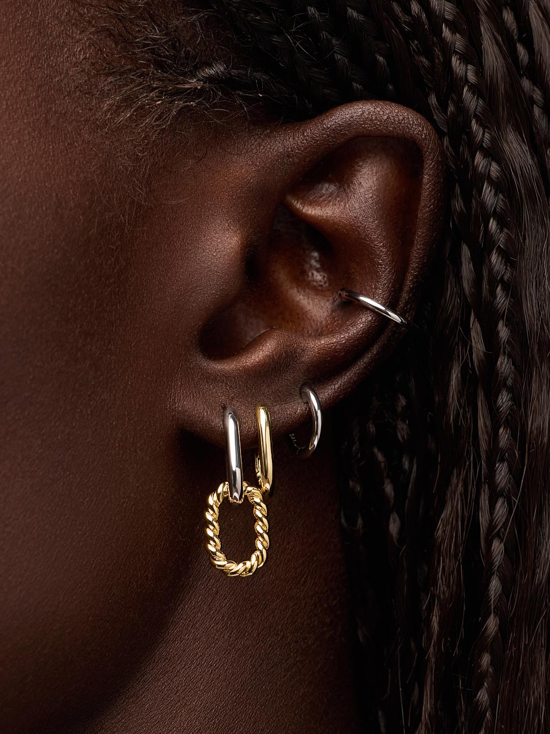 Ash Double Mini Two Tone Drop Earrings | Rhodium on Brass/14K Gold on Brass