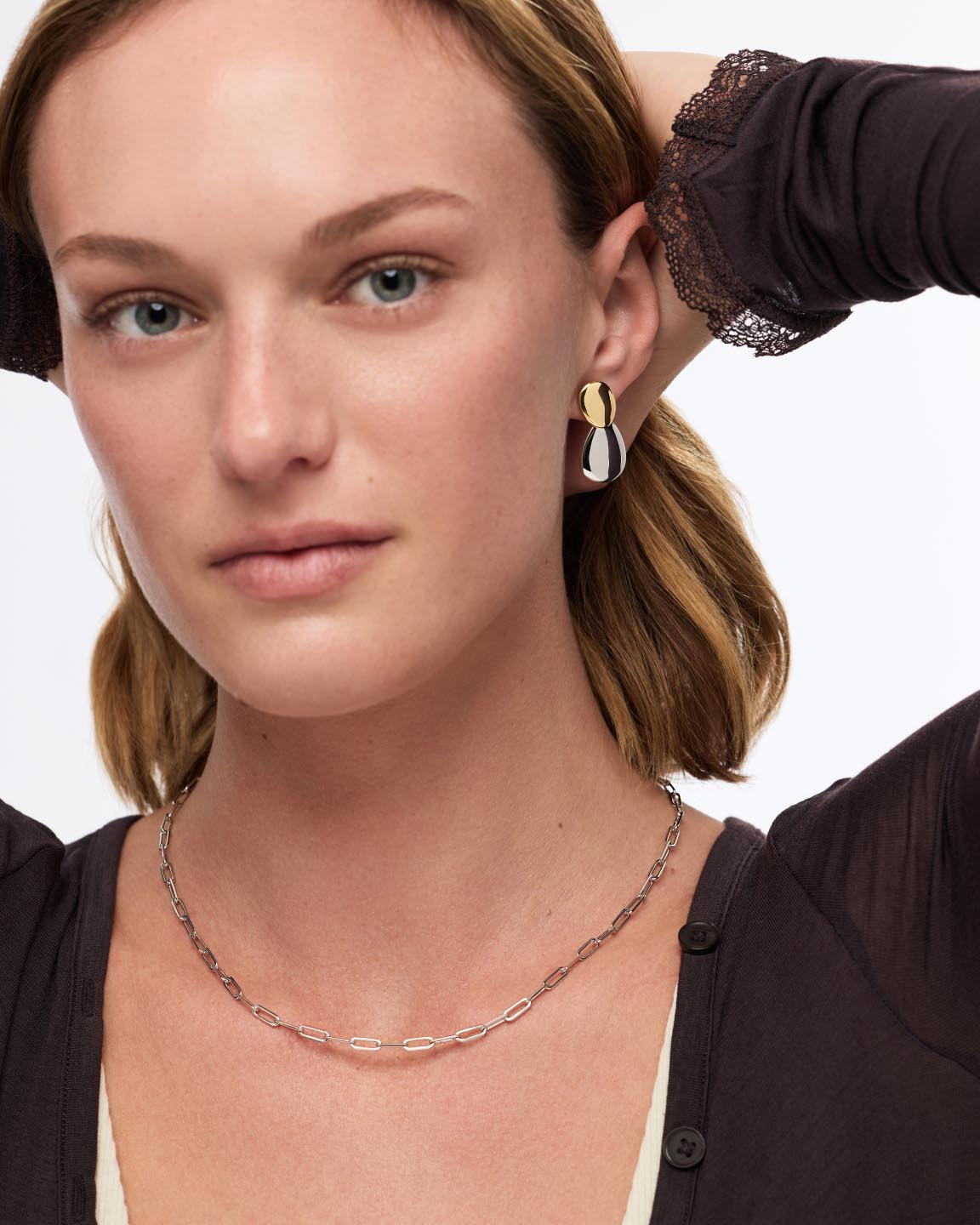 14K Gold Rhodium Plated Two Tone Pebble Statement Drop Earrings For Women Ana Luisa Pebble Earrings Two Tone