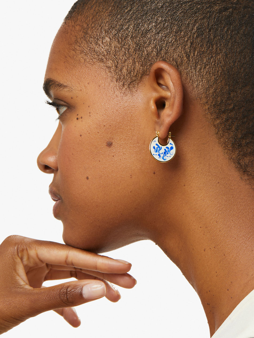 Enamel Earrings - Hana Marble Blue | 14K Gold on Brass | Enamel