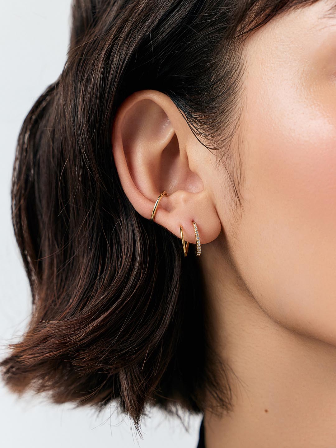Cubic Zirconia | Double Hoop Earrings - Harley Pave | 14K Gold on Sterling Silver