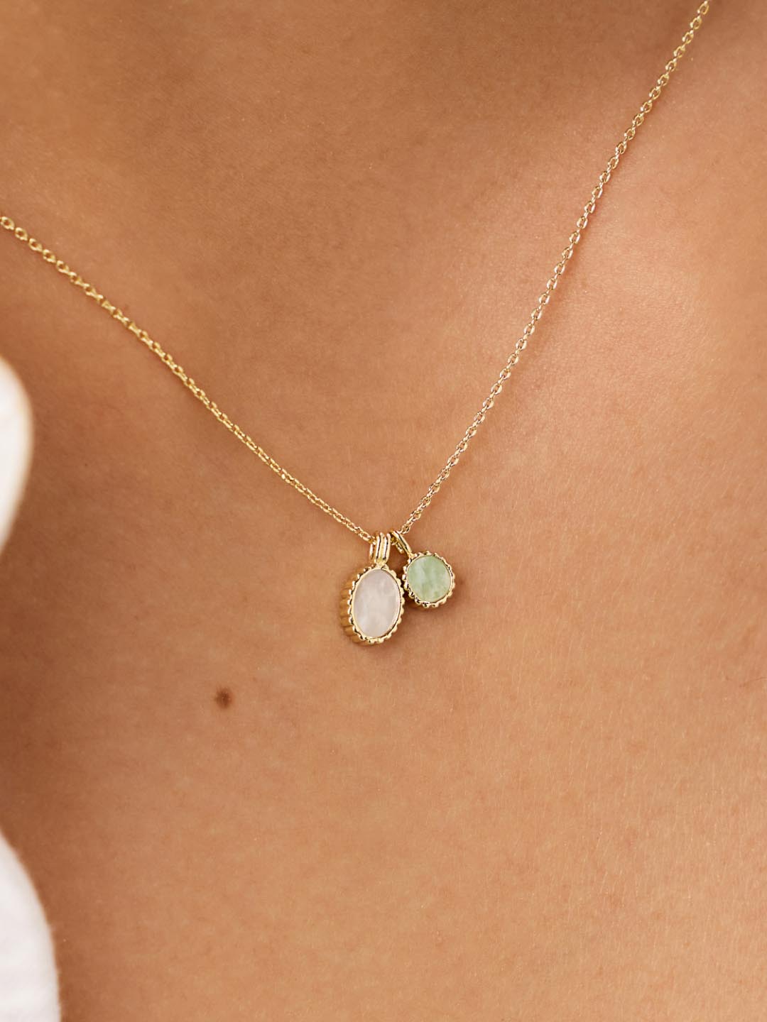 Charm Necklace - Tallulah | 14K Gold on Brass + Cubic Zirconia/Mother Of Pearl/Amazonite