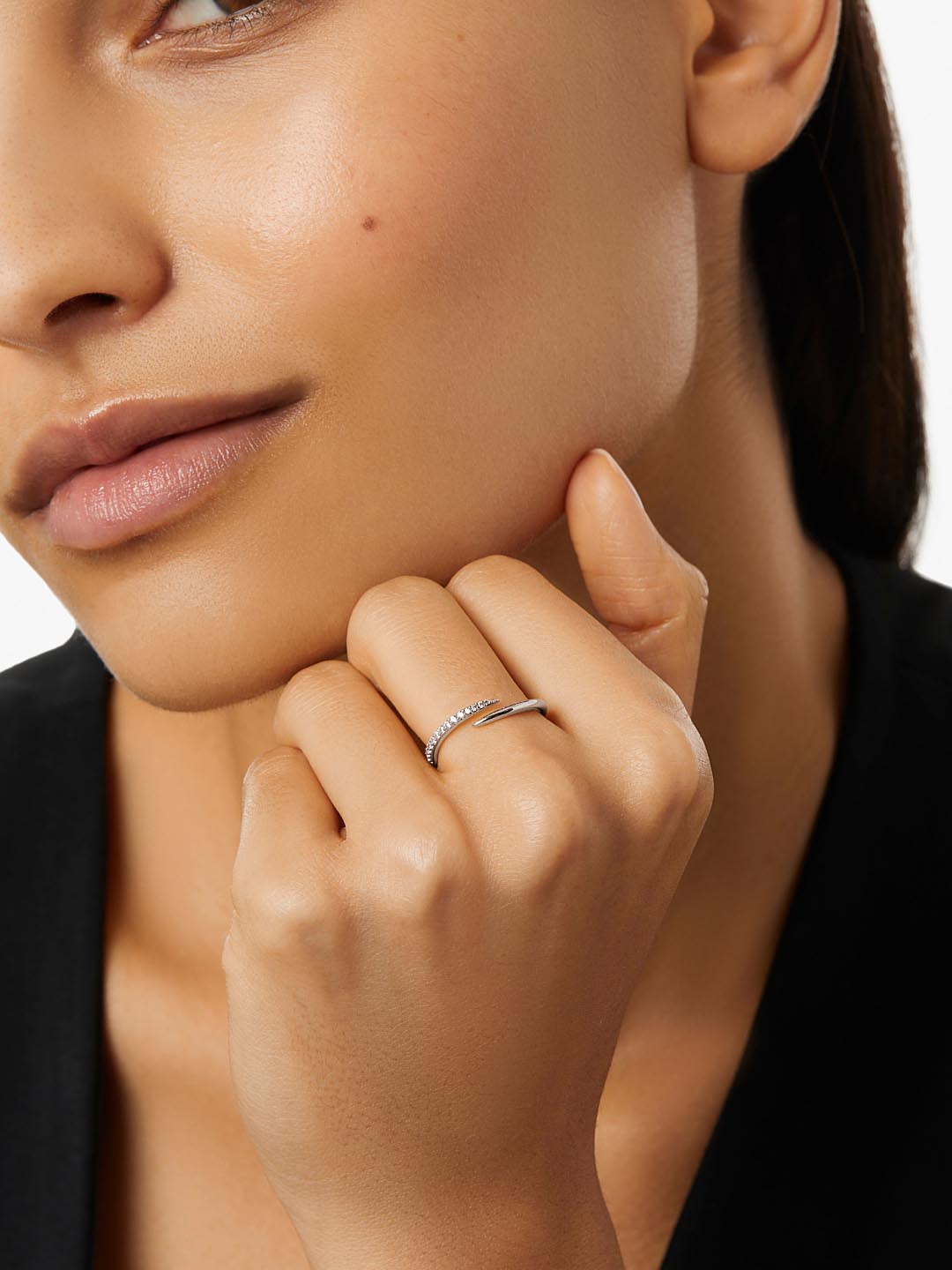 Bypass Ring - Oren Silver | Rhodium on Brass | Cubic Zirconia