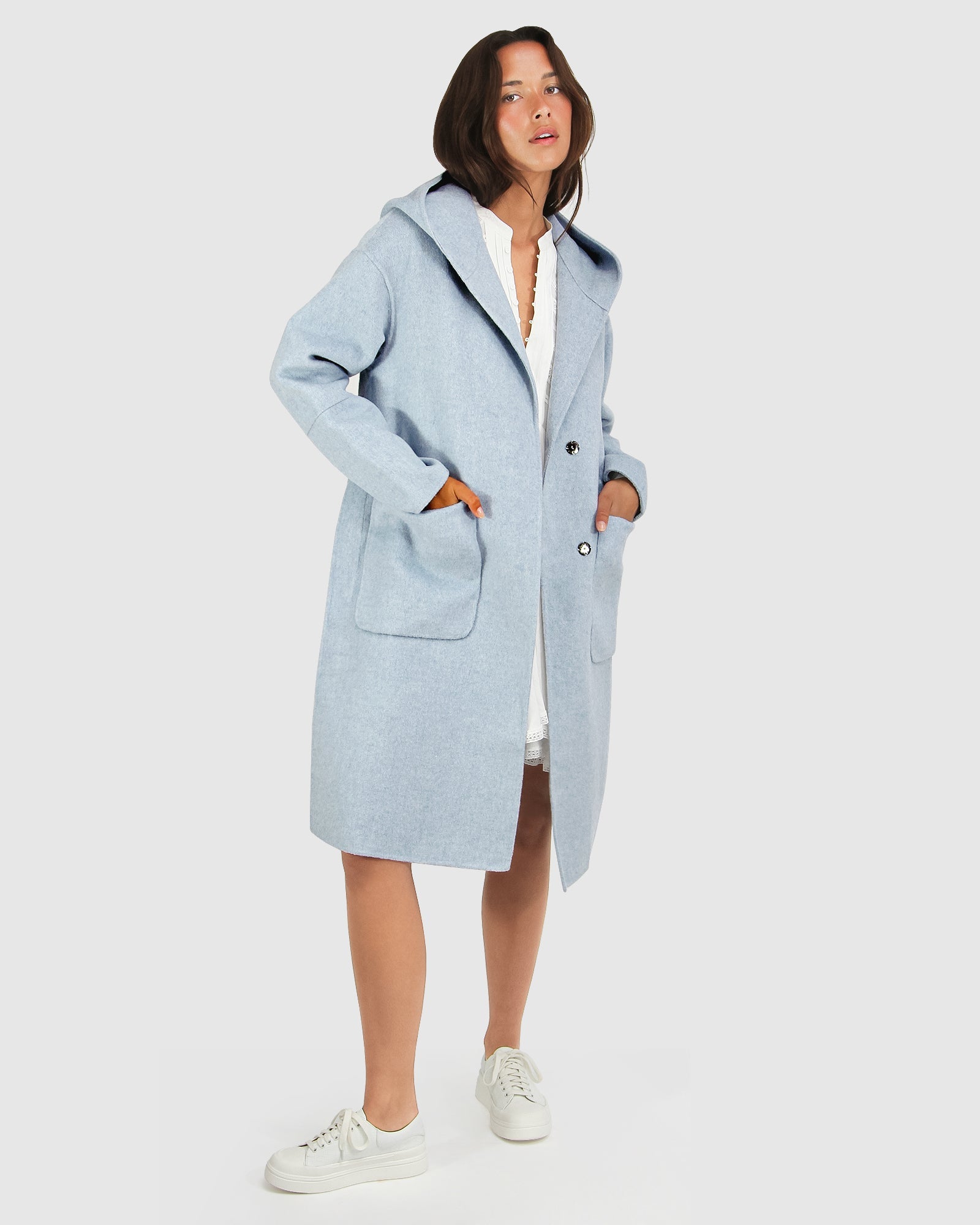 Women | Walk This Way Wool Blend Oversized Coat | Light Blue