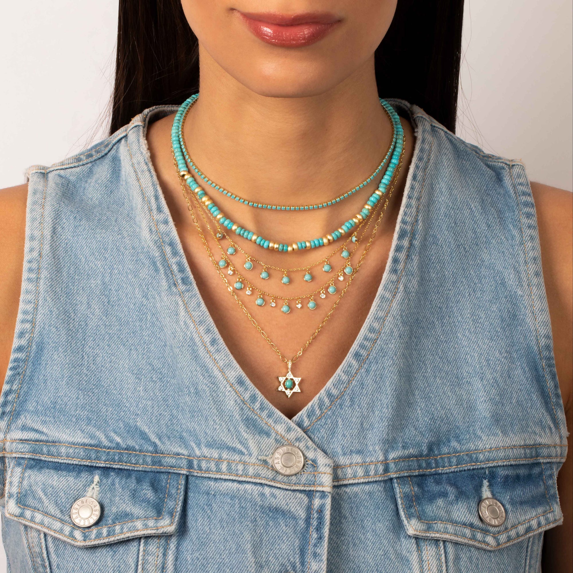 Turquoise Beaded With Gold Accent Choker Necklace - Adina's Jewels