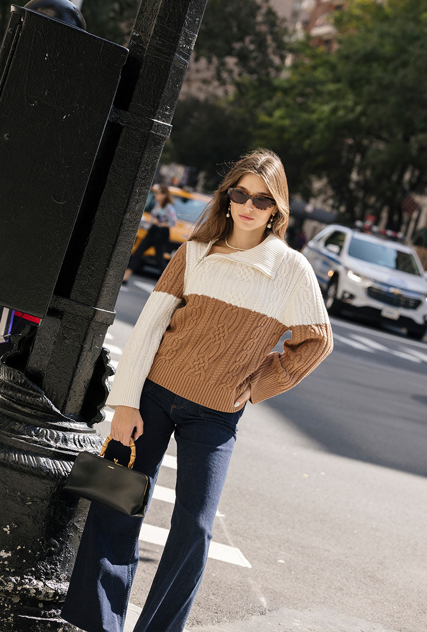 Rowen Wool Sweater | Ivory & Caramel