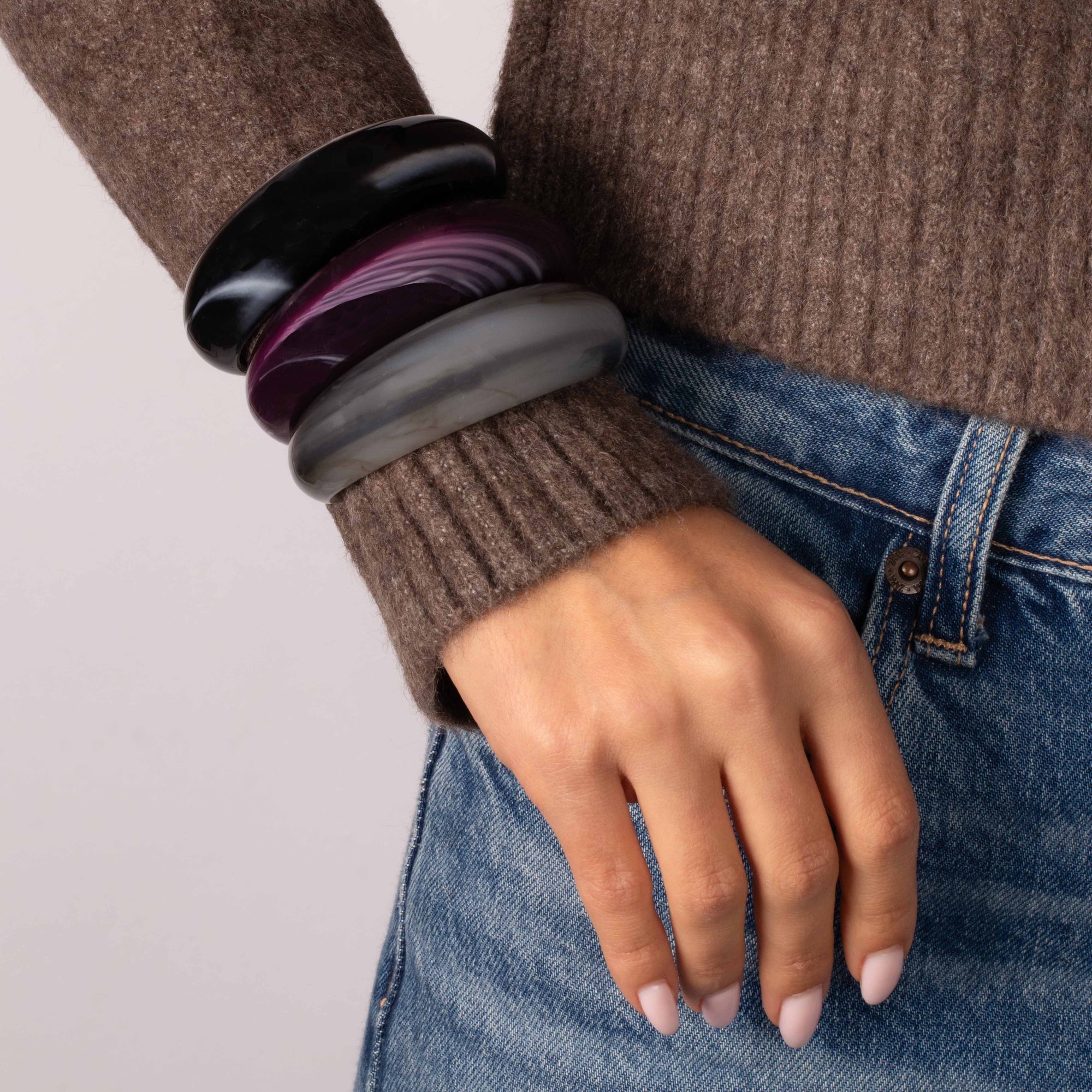 Smoky Amethyst Resin Bangle Stack - Adina's Jewels