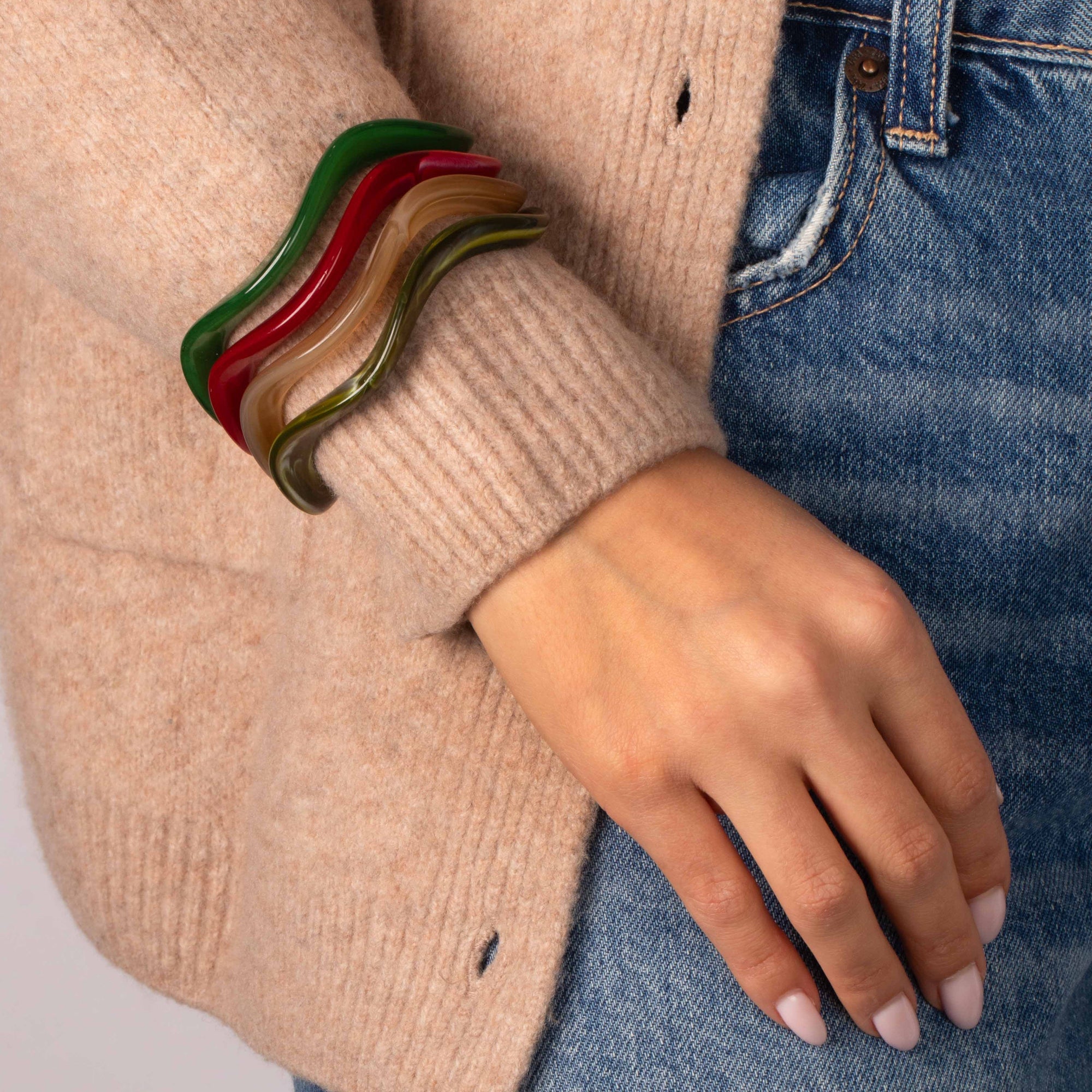 Colored Wavy Resin Bangle Stack Set - Adina's Jewels