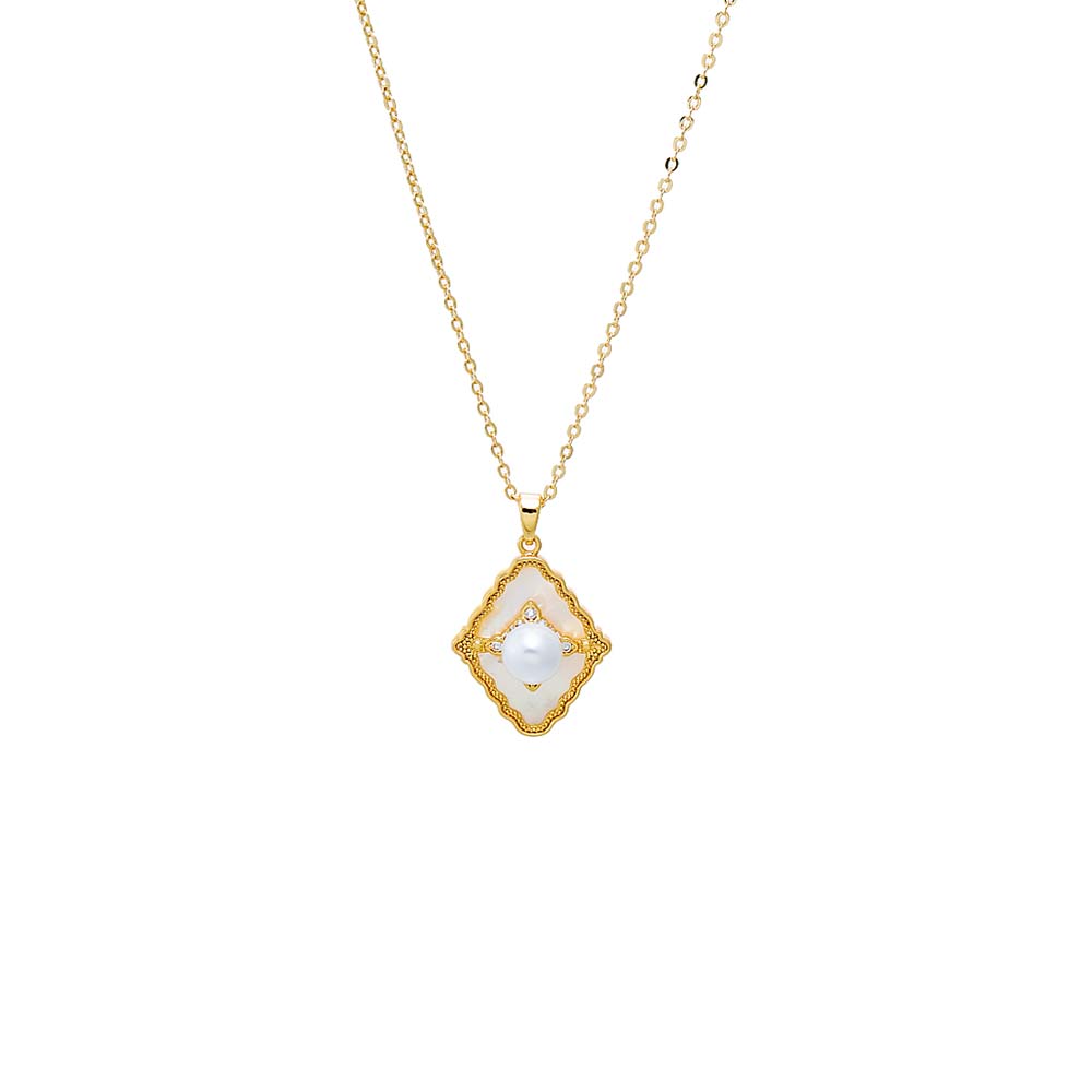 Mother of Pearl Mother of Pearl Geometric Frame Pendant Necklace - Adina's Jewels