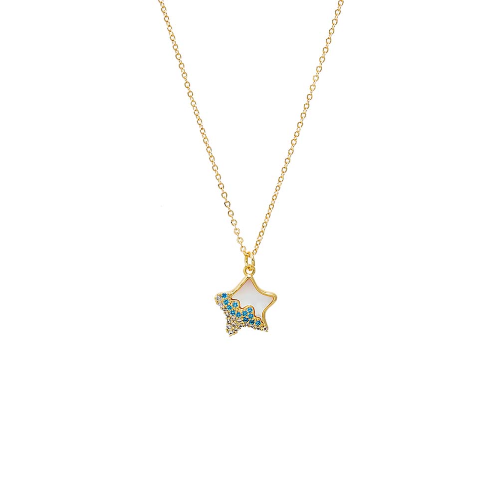 Mother of Pearl Pav√© Multi Color Star & Mother of Pearl Pendant Necklace - Adina's Jewels