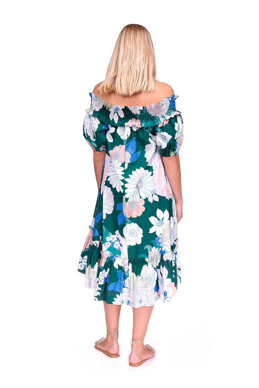 Zinnia Dress | Green Retro Dahlia