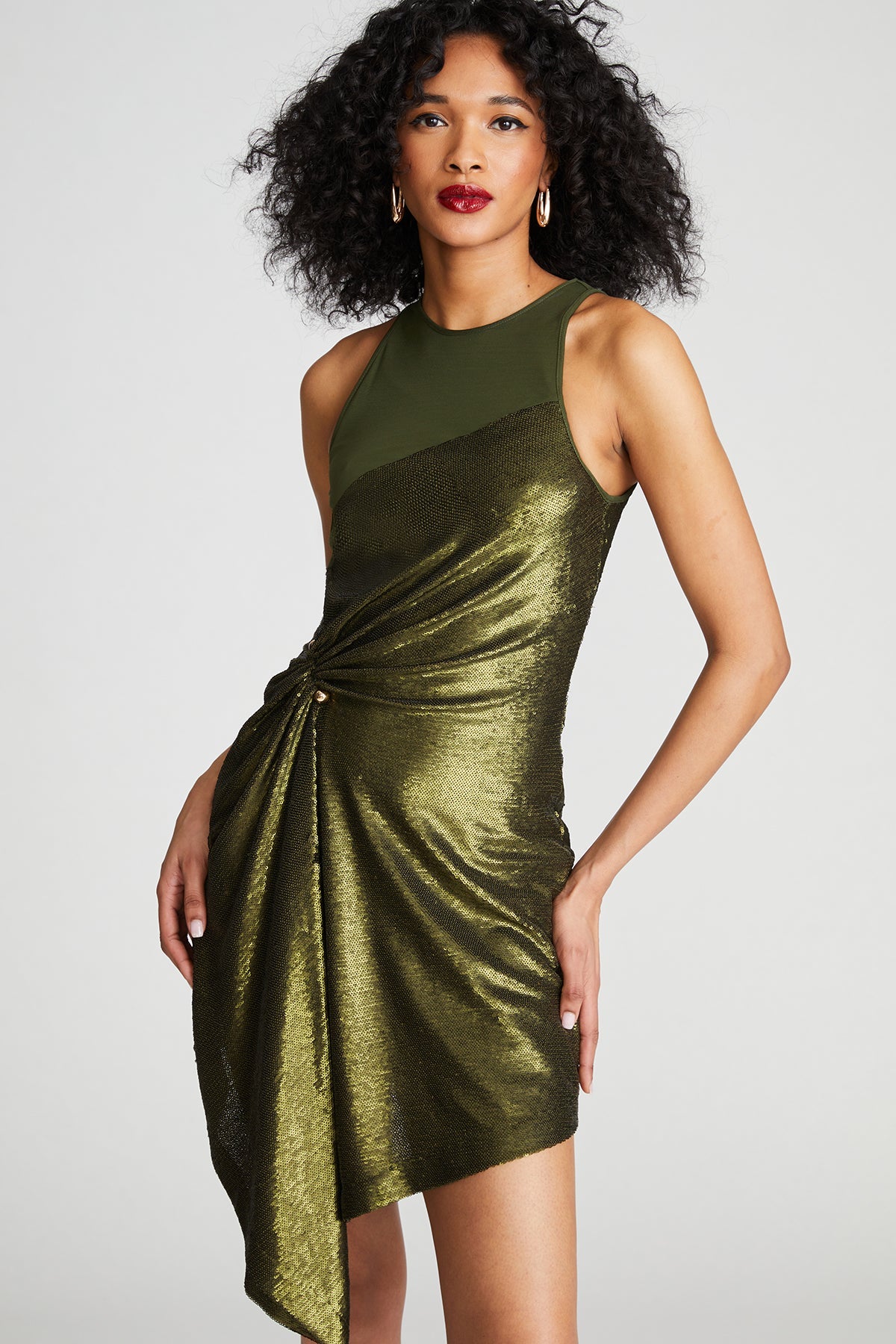Halston | Ida Dress In Sequin And Jersey | Seaweed