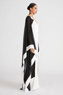 Halston | Yara Gown In Satin & Chiffon | White/Black