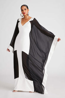 Halston | Yara Gown In Satin & Chiffon | White/Black