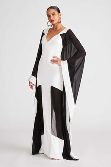 Halston | Yara Gown In Satin & Chiffon | White/Black