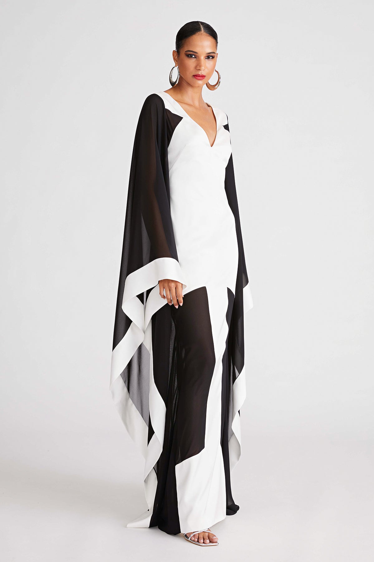 Halston | Yara Gown In Satin & Chiffon | White/Black