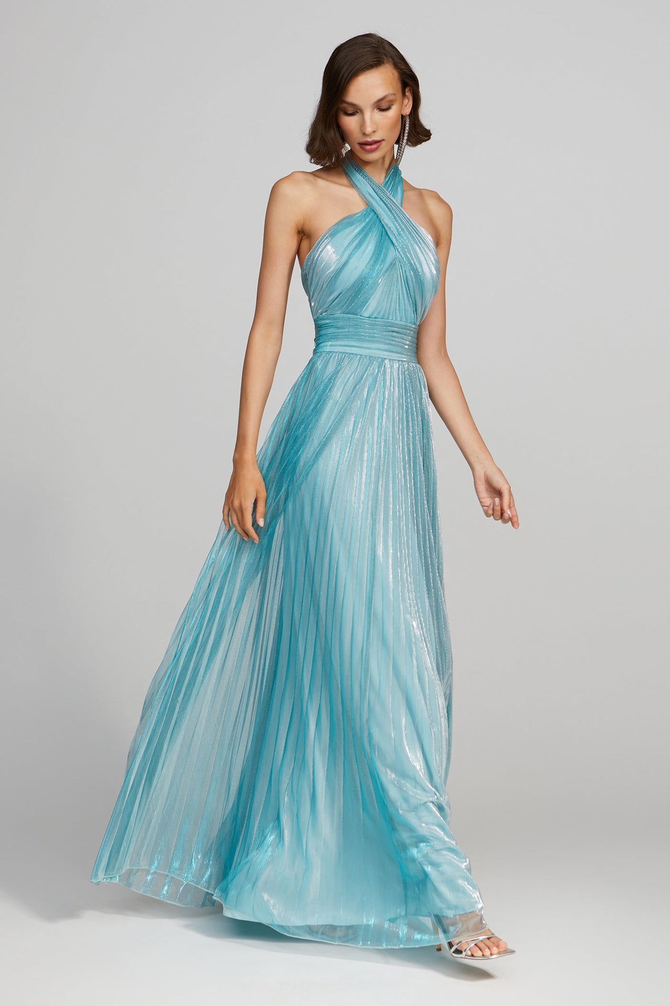 Halston | Leilani Gown In Pleated Lurex | Aqua